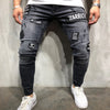 NEW  fashion 2019 men's hole embroidery jeans blue Hip-hop slim men jeans