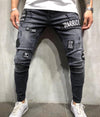 NEW  fashion 2019 men's hole embroidery jeans blue Hip-hop slim men jeans