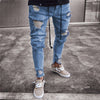 2019 Men's Fashion Vintage Ripped Jeans Super Skinny Slim Fit Zipper Denim Pant